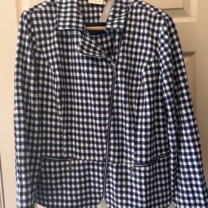 Chico's Navy and White Checkered Gingham Moto Jacket Size 3